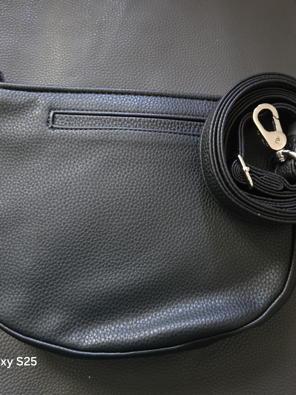 Black Pebbled Crossbody Bag with Adjustable Strap Half Moon